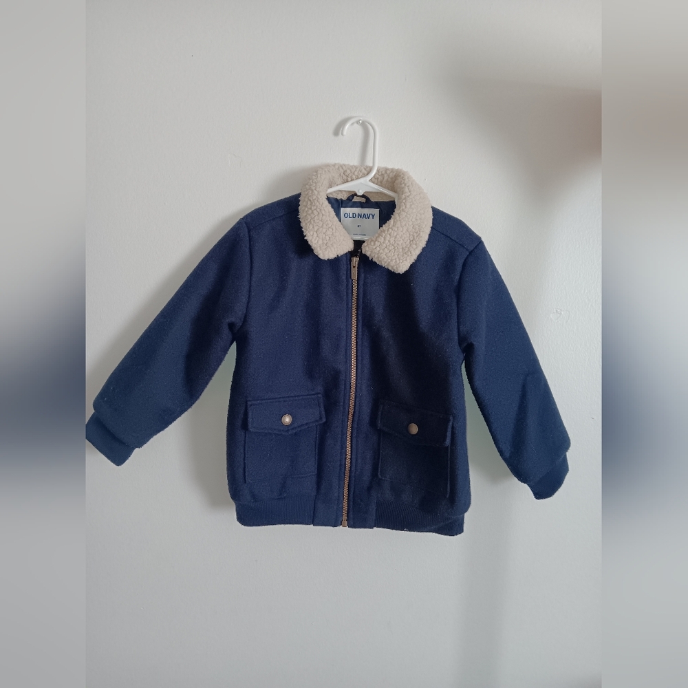 Sherpa-Trim Zip-Front Bomber Jacket for Toddler Boys.